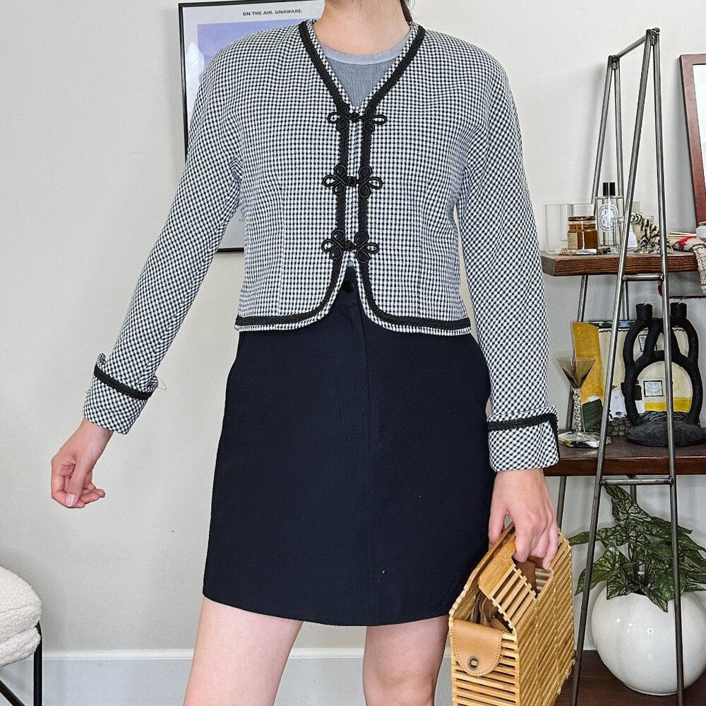 80's Gingham Frog Clasp Cropped Blazer